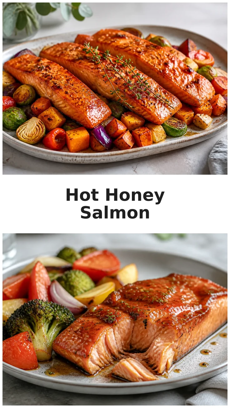 Juicy Sheet Pan Hot Honey Salmon with Roasted Vegetables Juicy Sheet Pan Hot Honey Salmon with Roasted Vegetables
