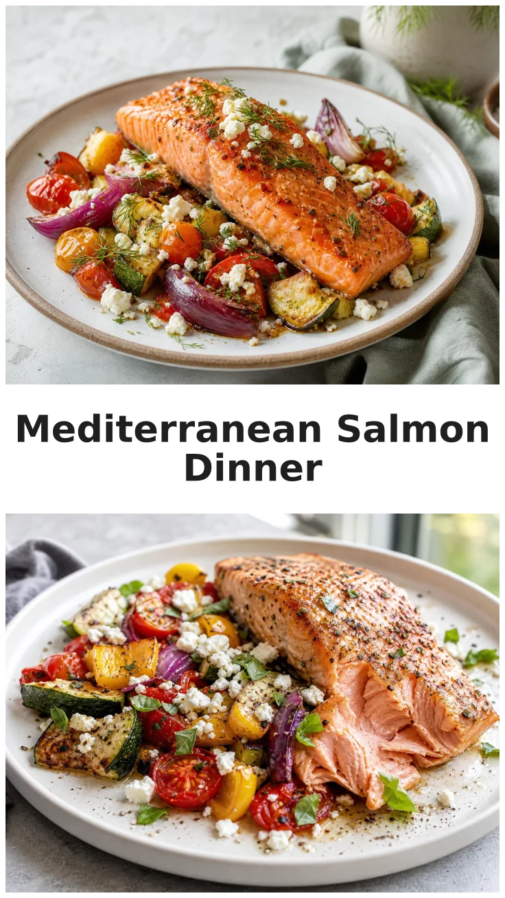 Colorful Sheet Pan Mediterranean Salmon with Feta for Dinner Colorful Sheet Pan Mediterranean Salmon with Feta for Dinner