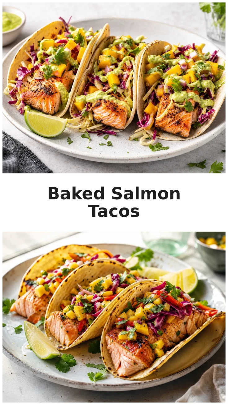 Colorful Baked Salmon Tacos with Mango Slaw Recipe Colorful Baked Salmon Tacos with Mango Slaw Recipe