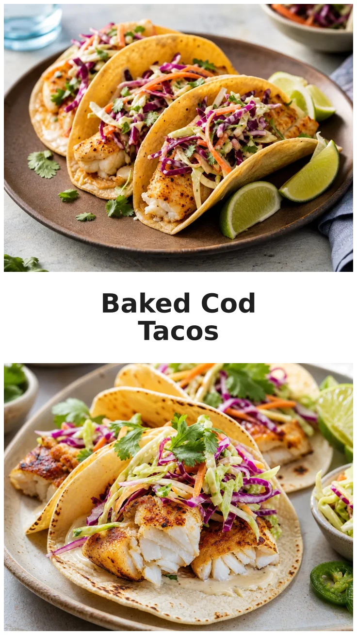 Colorful Baked Cod Tacos with Crunchy Slaw Colorful Baked Cod Tacos with Crunchy Slaw