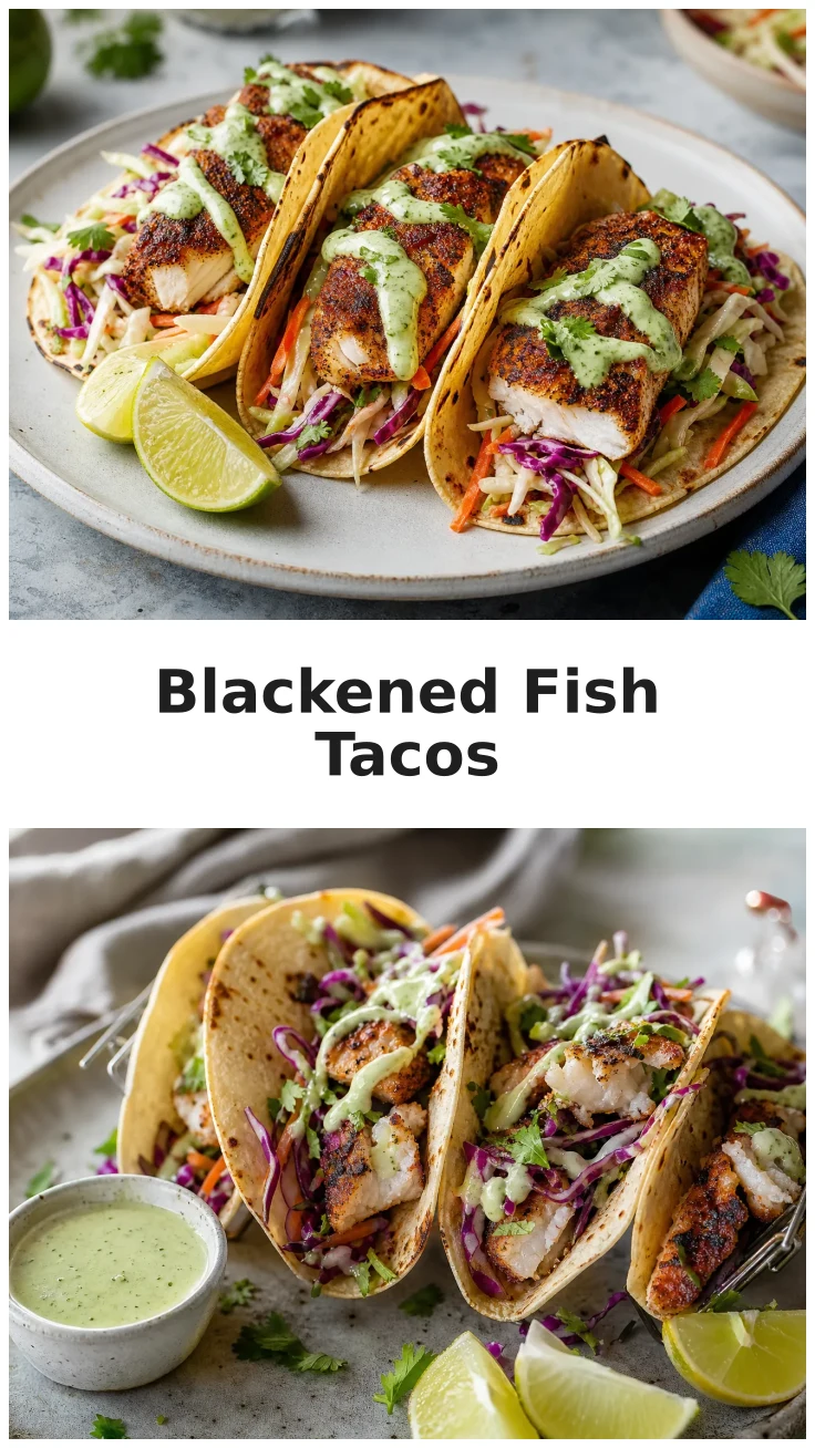 Fresh Blackened Fish Tacos with Cabbage Slaw and Lime Crema Fresh Blackened Fish Tacos with Cabbage Slaw and Lime Crema