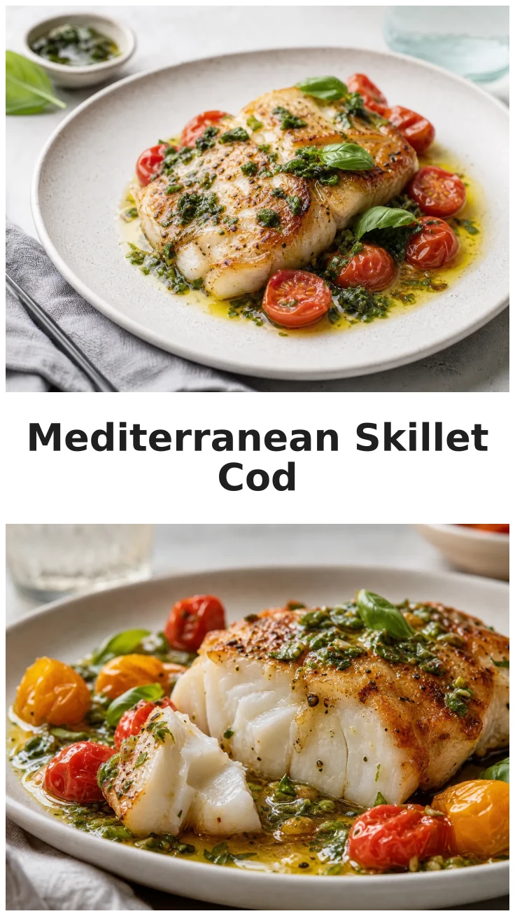 Colorful Mediterranean Skillet Cod with Tomatoes Colorful Mediterranean Skillet Cod with Tomatoes