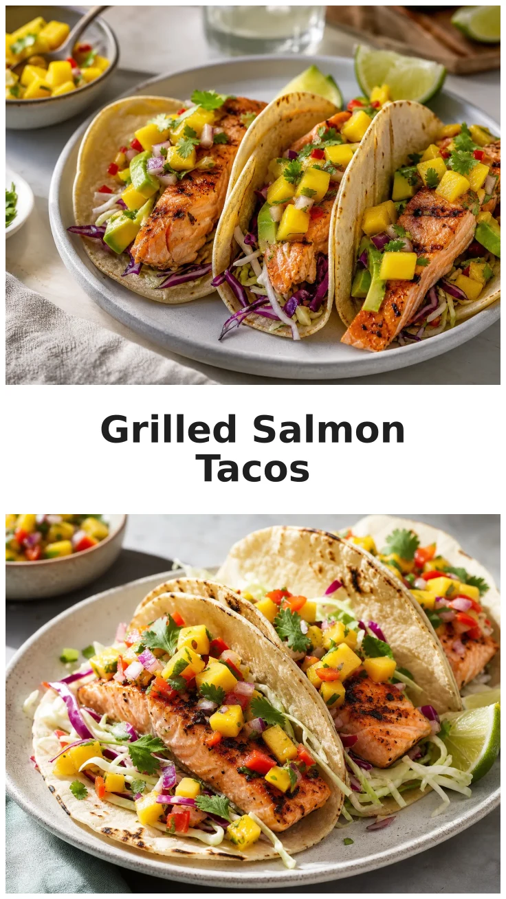 Colorful Grilled Salmon Tacos with Mango Salsa Recipe Colorful Grilled Salmon Tacos with Mango Salsa Recipe
