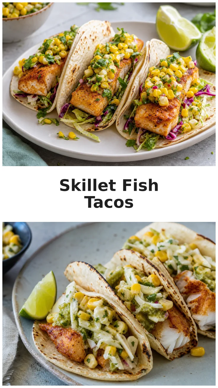 Colorful Skillet Fish Tacos with Street Corn Slaw Recipe Colorful Skillet Fish Tacos with Street Corn Slaw Recipe
