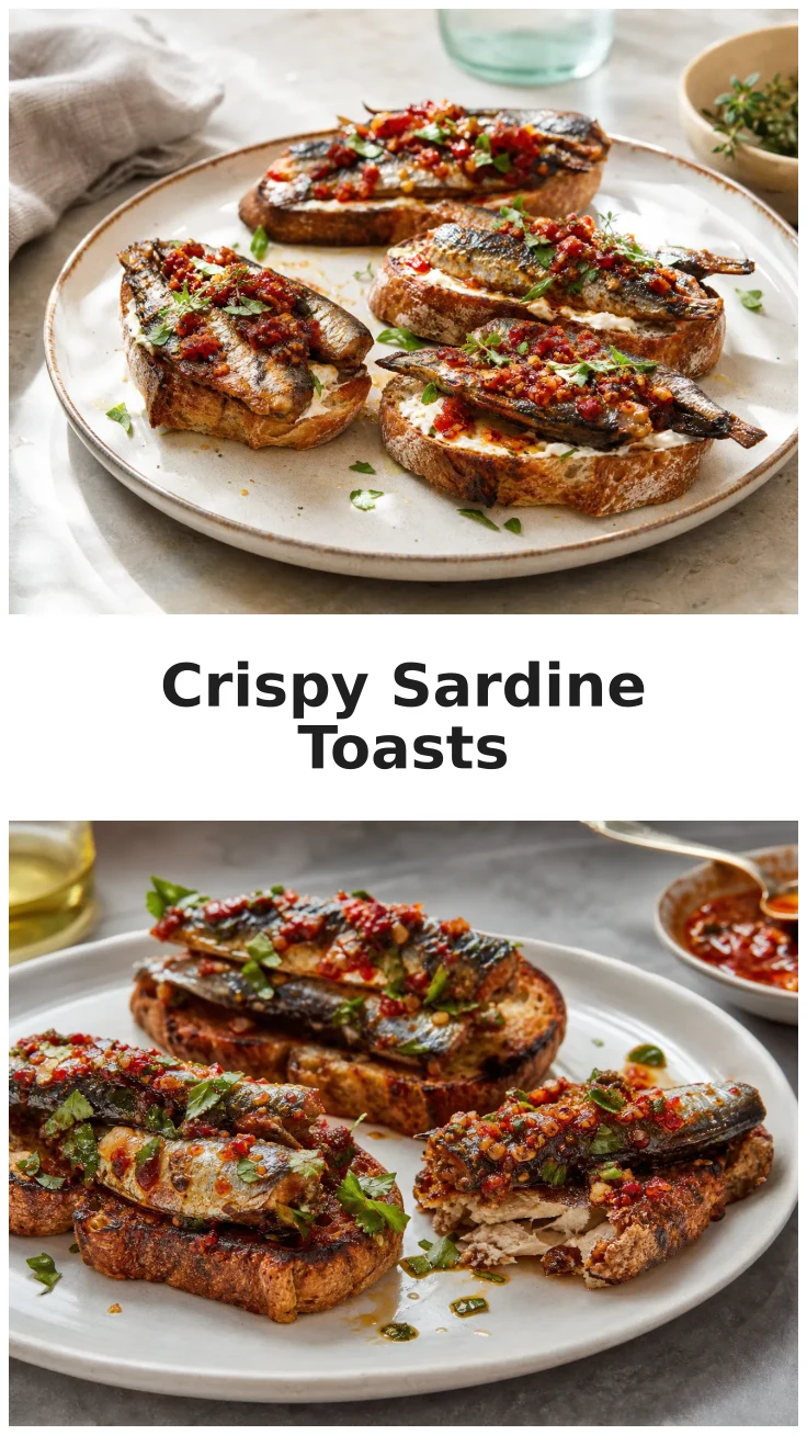 Crispy Oven Sardine Toasts with Chili Crunch Recipe